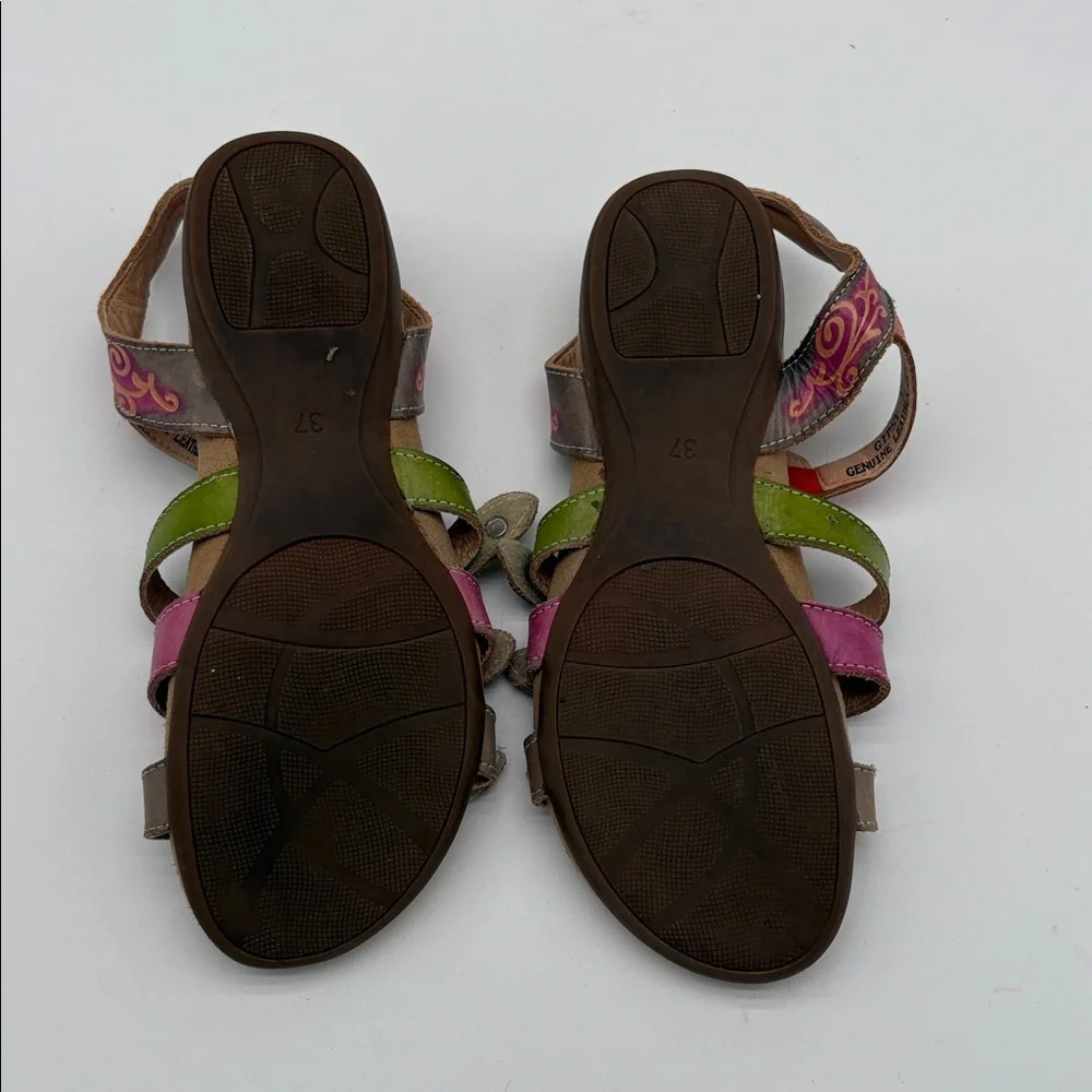 L'Artiste Gipsy Spring Step Leather Colorful Strappy Sandals Women Size 37 - Picture 4 of 5